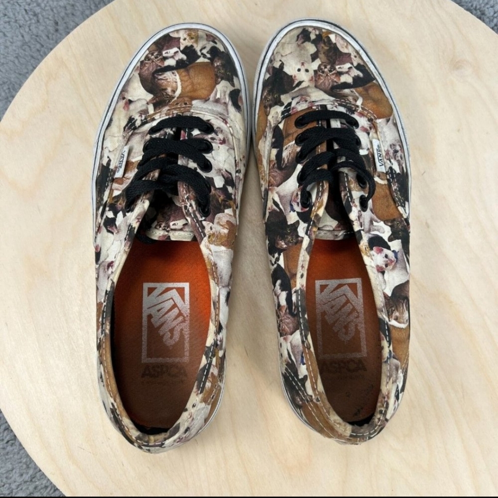 Vans Authentic Womens Size 9 Shoes ASPCA Cats Brown Black Canvas Casual Sneakers
